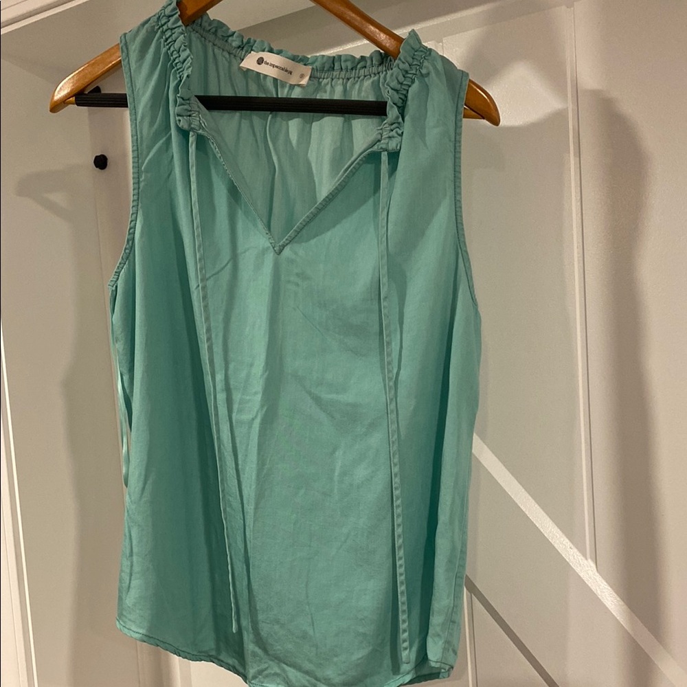The Impeccable Pig Green Ruched Sleeveless Blouse